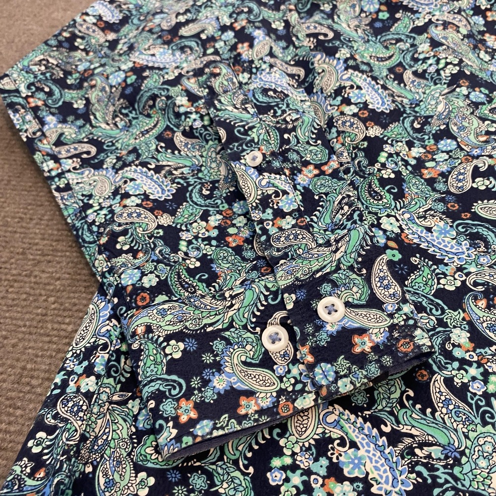 Cremieux Premium Denim Shirt Mens 2XL XXL Blue Paisley Button Front Long Sleeve - Picture 3 of 8
